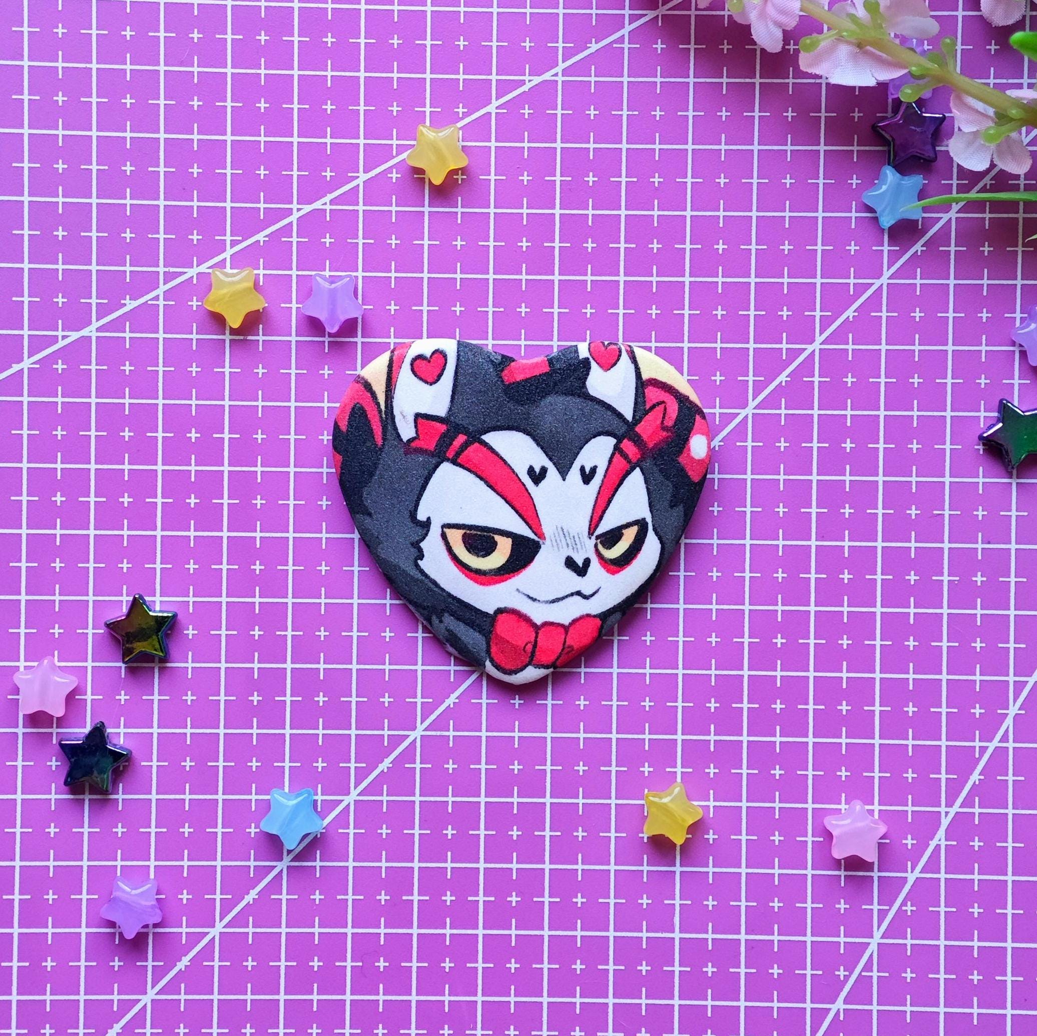 Hazbin Hotel | Round and Heart Pin | Fan Made | Fan Art | Cosplay pin | Chibi Style | Radio Apple Demon | Gift for Him or Her - Imagen 4
